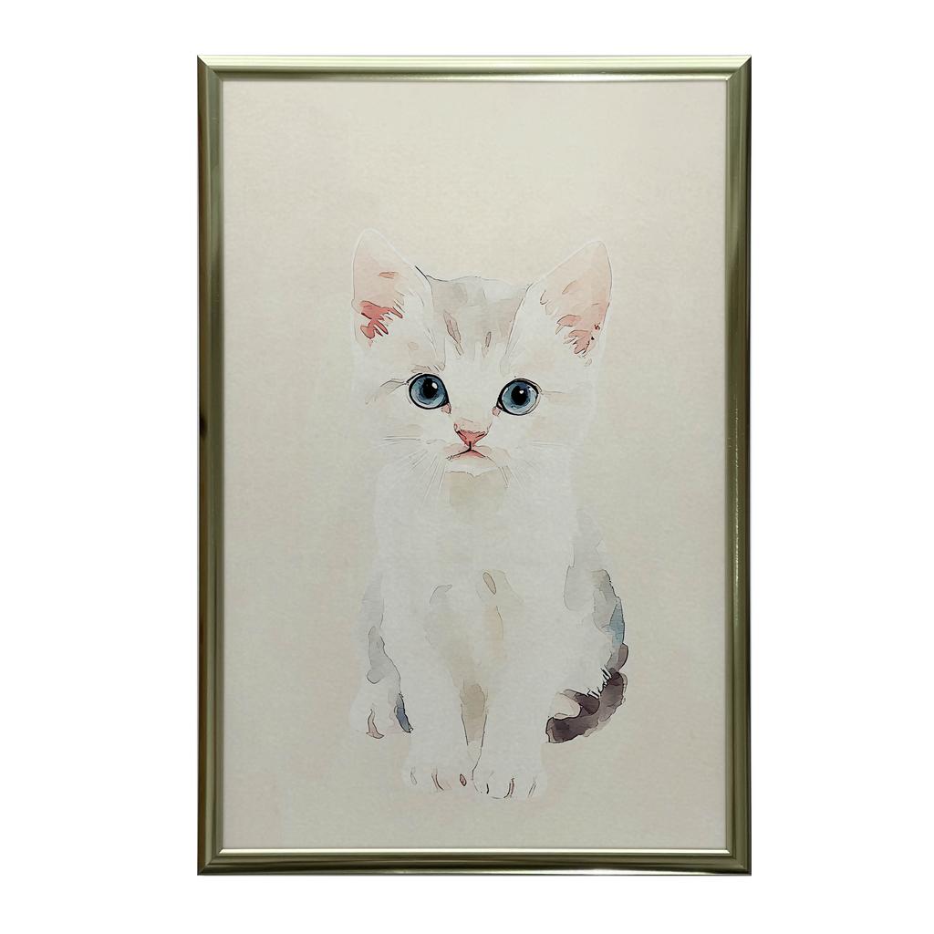 Plakat Kotek Na Beżowym Tle Plakat Kotek Na Beżowym Tle, 50X70 Cm, Rama Drewniana Ciemny Brąz, Papier Matowy 230 Gsm