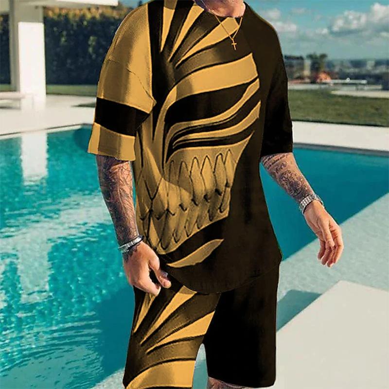 Мужская повседневная спортивная одежда с 3D-принтом в виде лица зла, летняя повседневная дышащая футболка, шорты, свободный мужской топ в стиле Y2K