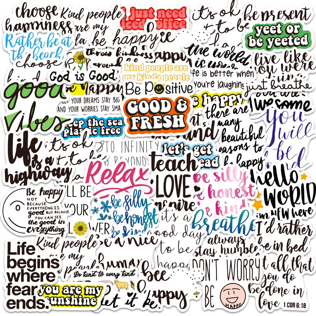 50 Small Size 4cm Motivational Text Stickers Water Cup Helmet Suitcase Water Cup English Alphabet Phrase Stickers