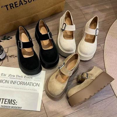Женские туфли Мэри Джейн на толстой подошве, маленькие, весенние, в стиле ретро, одинарные, на липучке, нескользящие, увеличивающие рост, одинарные туфли