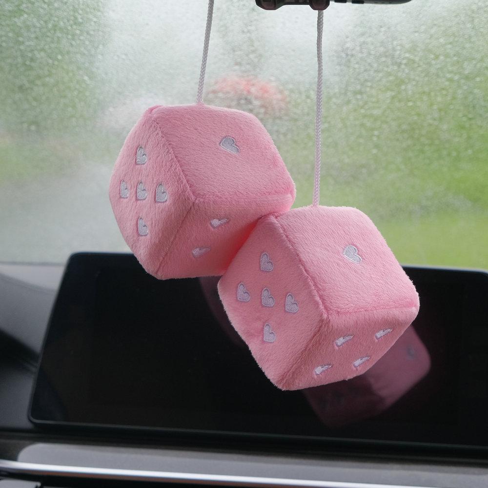 A Pair Of Plush Dice Heart-shaped Decorations For Car Rearview Mirrors, Retro Square Decorative Dice For Car Hanging Accessories