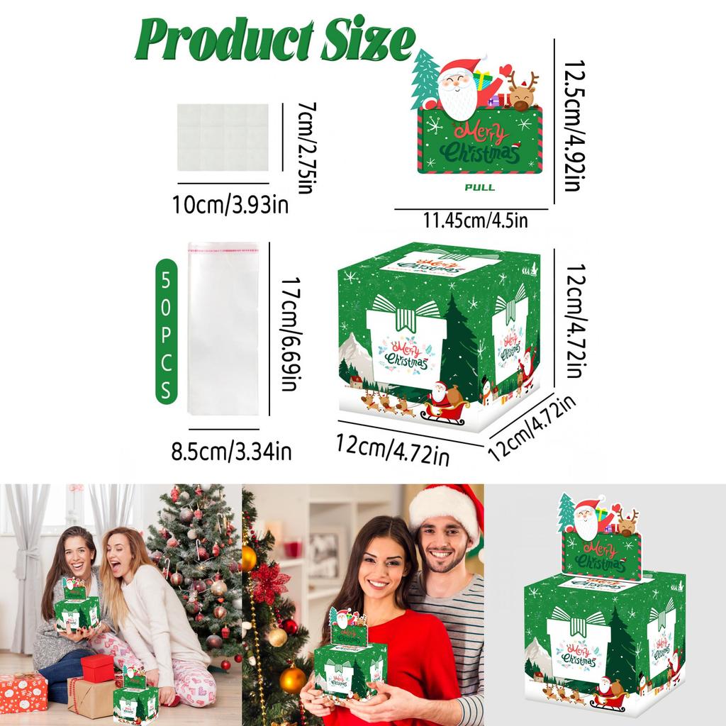 Green Christmas Party Gift Box With Santa Claus Print For Family And Friends