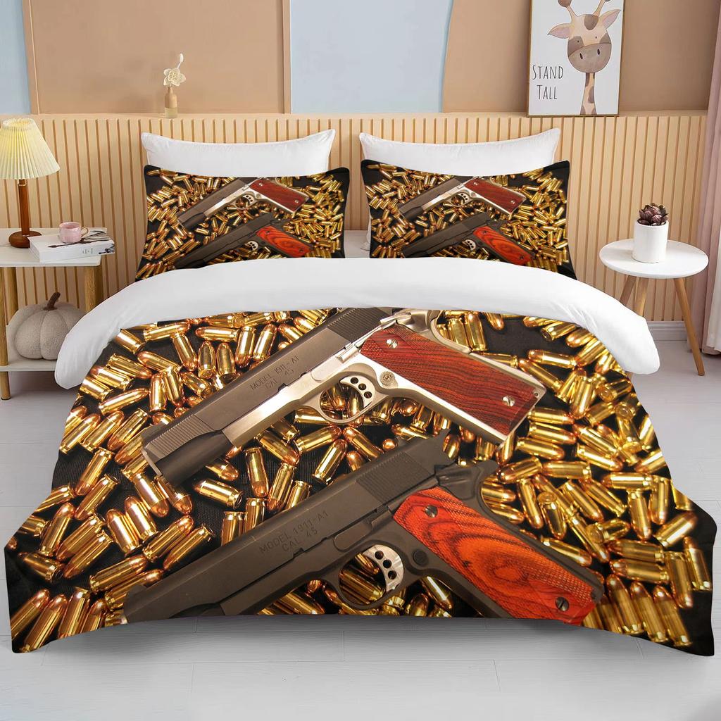 Комплект постельного белья с 3D винтовкой, револьвером, патроном, пистолетом, пододеяльником, пододеяльником, наволочкой, комплект постельного белья размера «king-size»