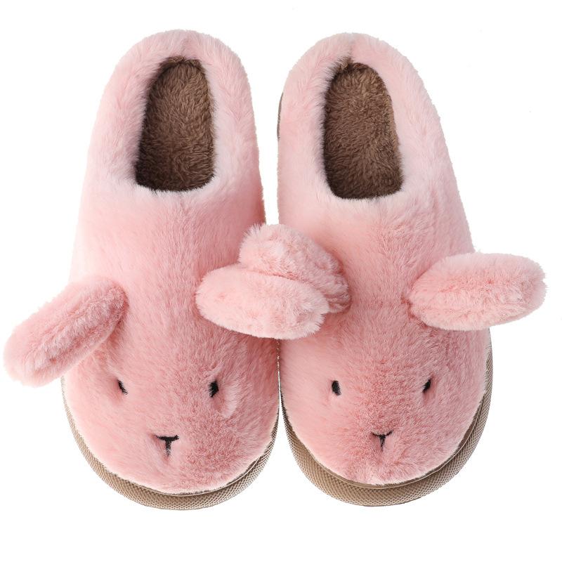 Fashion 2024 Women Warm Platform Slippers Cute Cartoon Rabbit Winter Shoes Anti-slip Soft Plush Couples Indoor Home Floor Cotton Slides