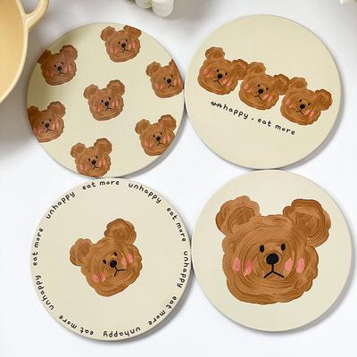 Подставки под стаканы Emo Bear Креативные керамические теплоизоляционные коврики Простые бытовые впитывающие противоожоговые коврики для кастрюль Кухонные аксессуары для дома