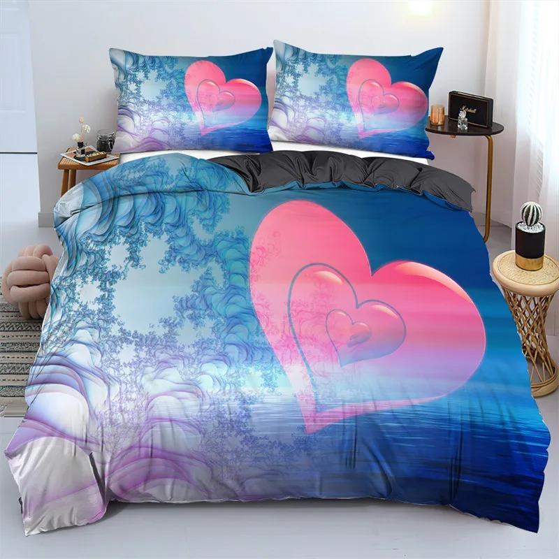 3D Love Heart Duvet Cover Luxury Romantic Theme Bedding Set King Queen For Couple Valentine's Day Gifts Bedroom Decor