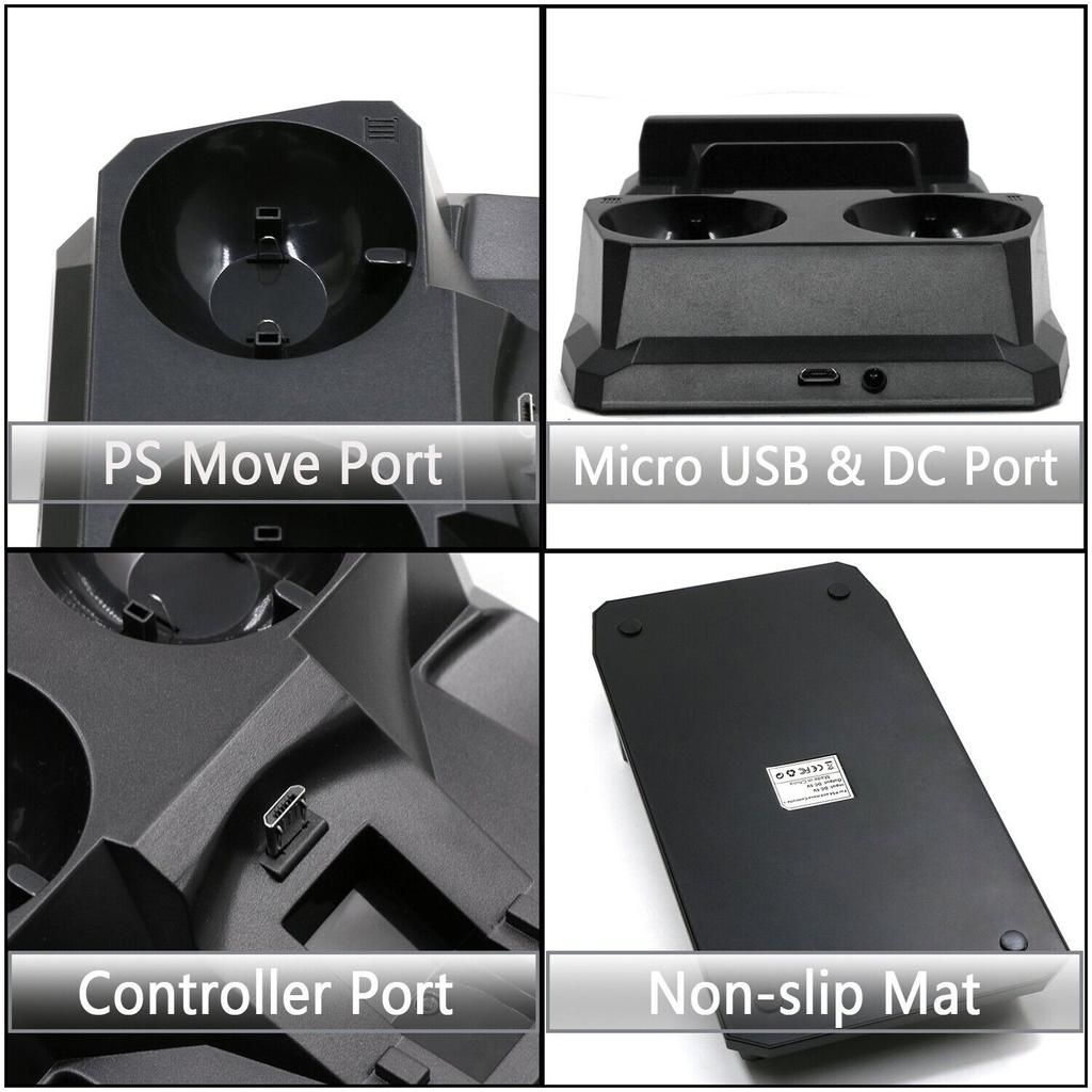 4 In 1 Charger for PS Move/PS4 Controller Gamepad Powered By Host USB, Fast Charging Base, with Charging Status Indicator, Controllers Organizer