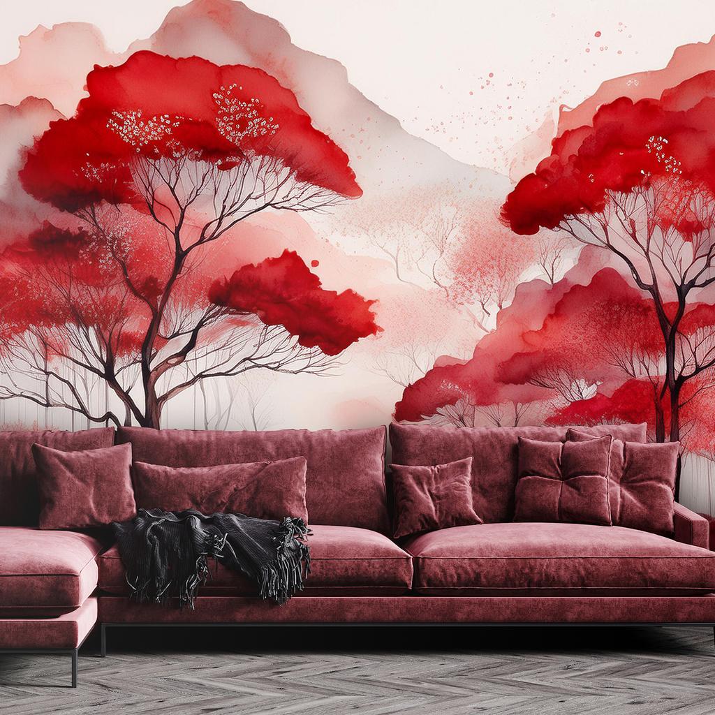 Wallpaper Red Landscape Forest Mountains