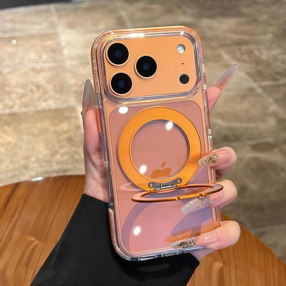 Transparent Rotating Bracket Stand Case for For Iphone 17 Pro Max 17Pro ProMax Double Color Contrast Holder Clear Shockproof Cover