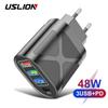 USLION 48 Вт Быстрая зарядка PD Quick Charge 4,0 3,0 EU US USB зарядное устройство для мобильного телефона iPhone 12 11 XS Samsung Xiaomi