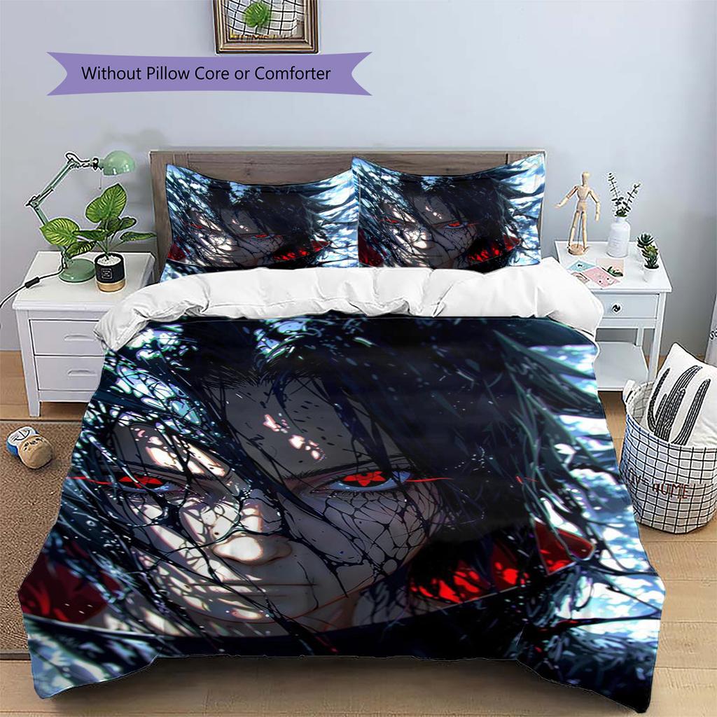 Itachi Uchiha Patterned Pillowcase & Duvet Cover Set Anime Motif Printed Bedding for Bedroom Thoughtful Present for Fans.-TING