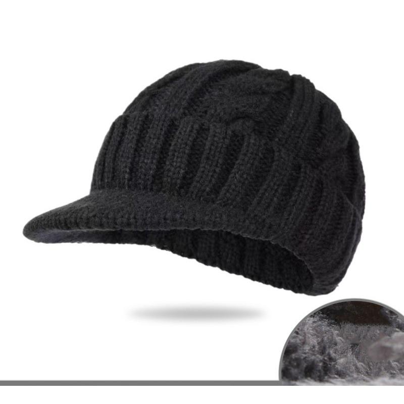 Men's Knitted Hat with Warmth and Thick Velvet, Short Eave Duckbill Cap, Ear Protection, and Woolen Hat