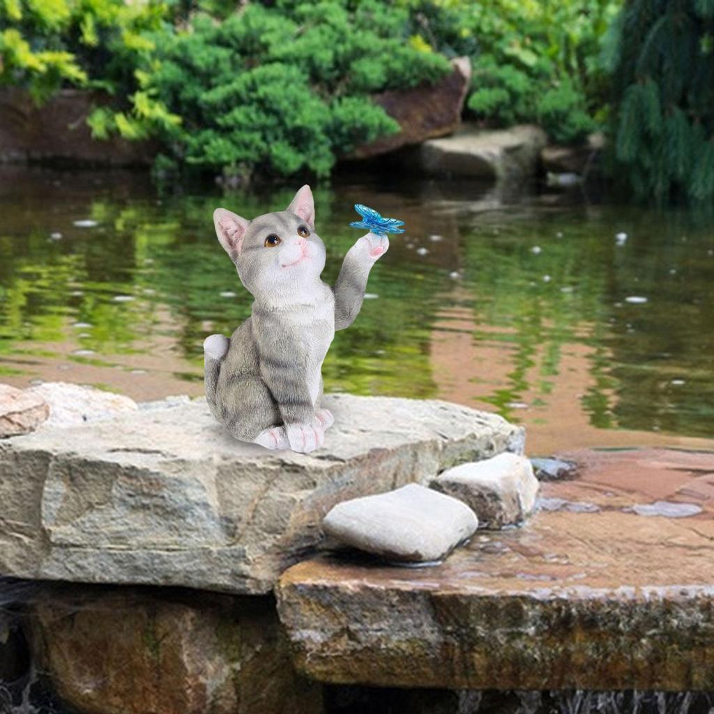 Garden Cat Statue with Solar Light Outdoor Statues for Patio