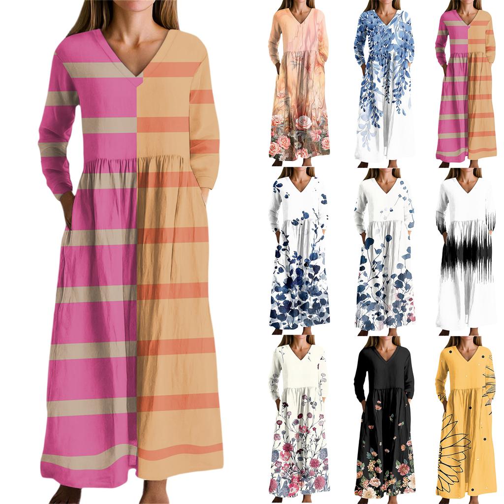 Women's Fashion Dress Spring V-neck Long Sleeve Dress