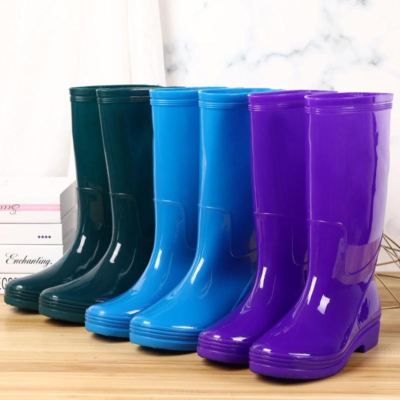 Rain shoes tall long rain boots women's water boots water shoes fashion fleece non-slip waterproof overshoes keep warm