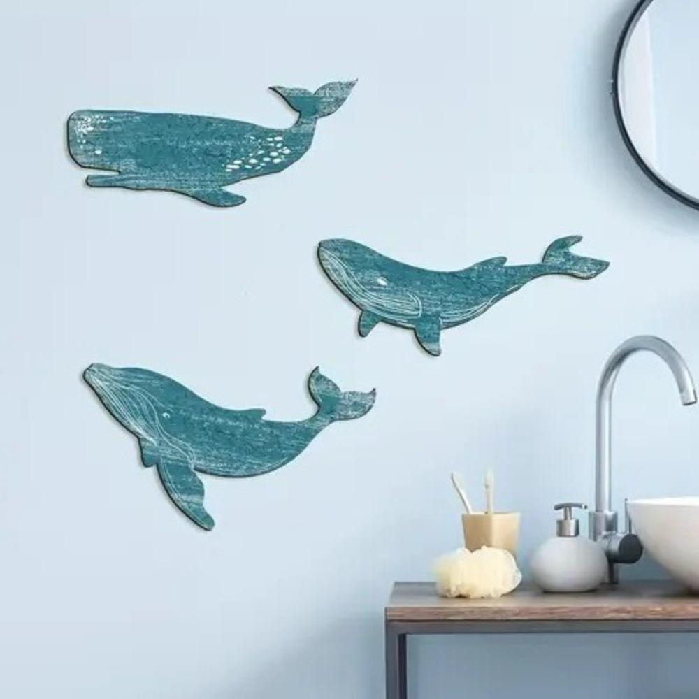 Wooden Whale Signs Pendant Retro Ocean Animal Decoration Whale Shark Wall Ornament Cafe Bar