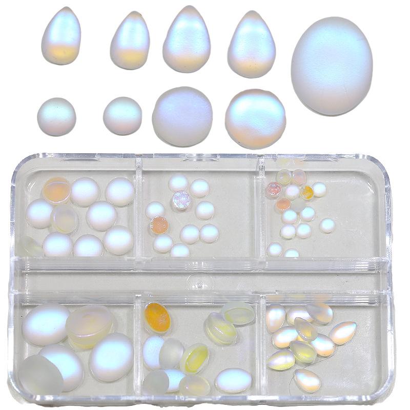 Синие каплевидные матовые драгоценности для нейл-арта «кошачий глаз» - Овальные драгоценные камни с плоской задней стороной для DIY украшения ногтей.