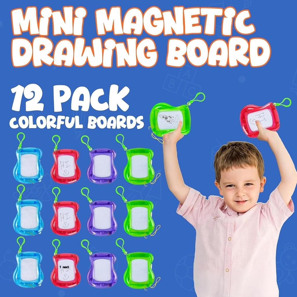 Bedwina Mini Magnetic Drawing Boards - Pack of 12, Keychain Clip Sketch Pads for Kids
