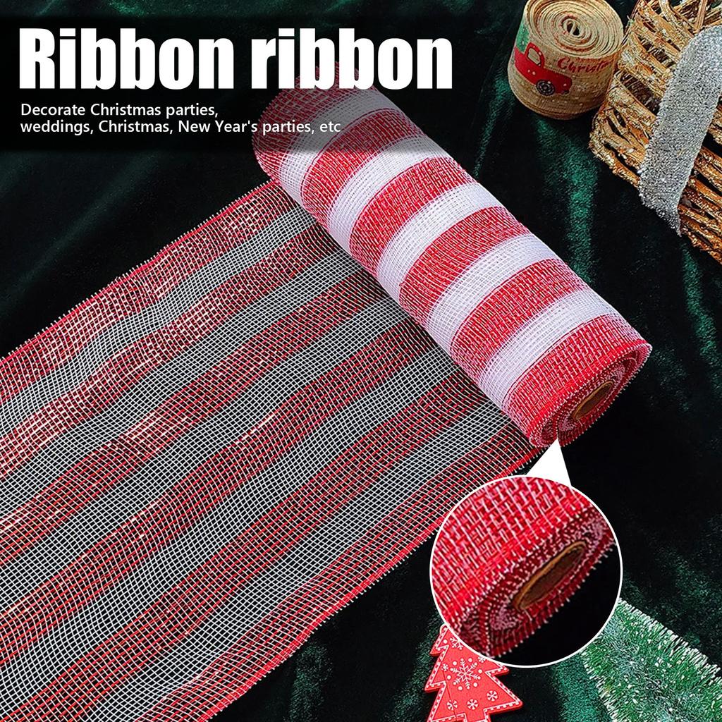 2 Rolls Decorative Mesh Ribbon Metallic Foil Mesh Rolls Christmas Mesh Ribbon for Christmas Tree Garland Craft Decorations