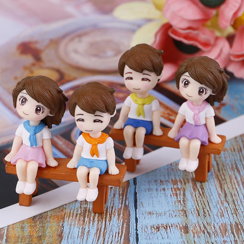 1Set Sweet Couple Diy Mini Miniature Figurine Garden Deco Seat Micro Landscape