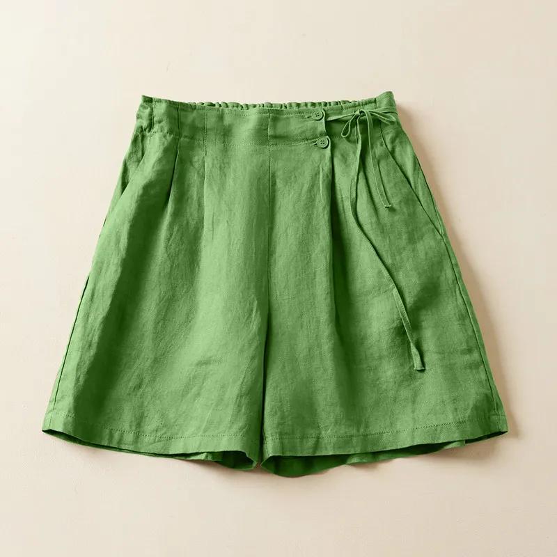 Summer Women Wide Leg Shorts Casual Short Pants Vintage Style Solid Color Loose Comfortable Female Cotton Linen Shorts