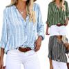 Autumn Stylish Printed Striped Shirt for Women Casual Long Sleeve Plus Size Blouse Women Tops V Neck Loose Elegant Office Ladies Shirts 24672