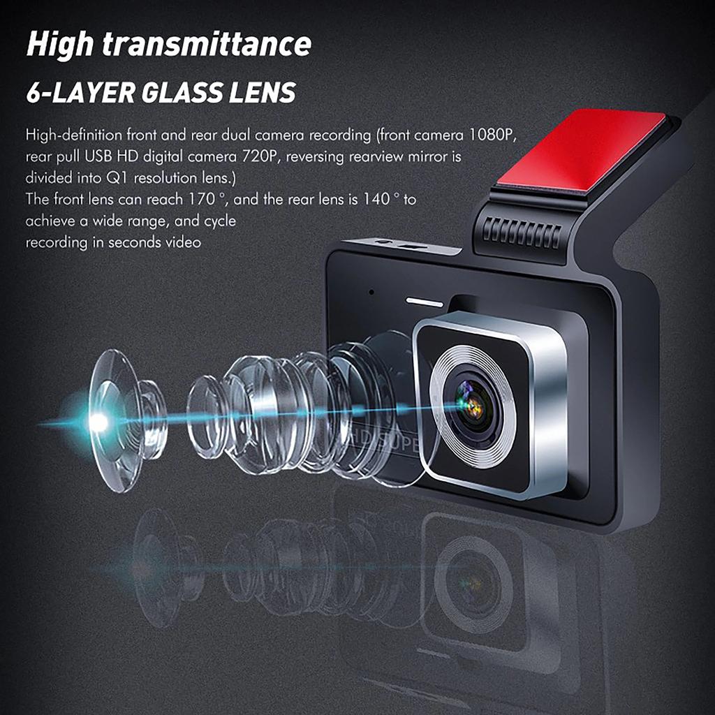 HD 1080P Dash Cam Car Dvr Driving Recorder 4inch Dual Lens Front Rear View Motion Detection Hidden Type Vehicle Black Box