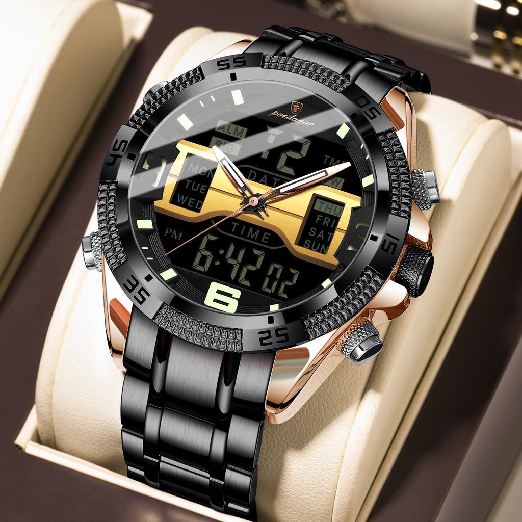 Повседневные мужские часы Водонепроницаемые 30 м Спортивные Военные Часы с двойным дисплеем Кварцевые Светодиодные Цифровые часы Relogios Masculino