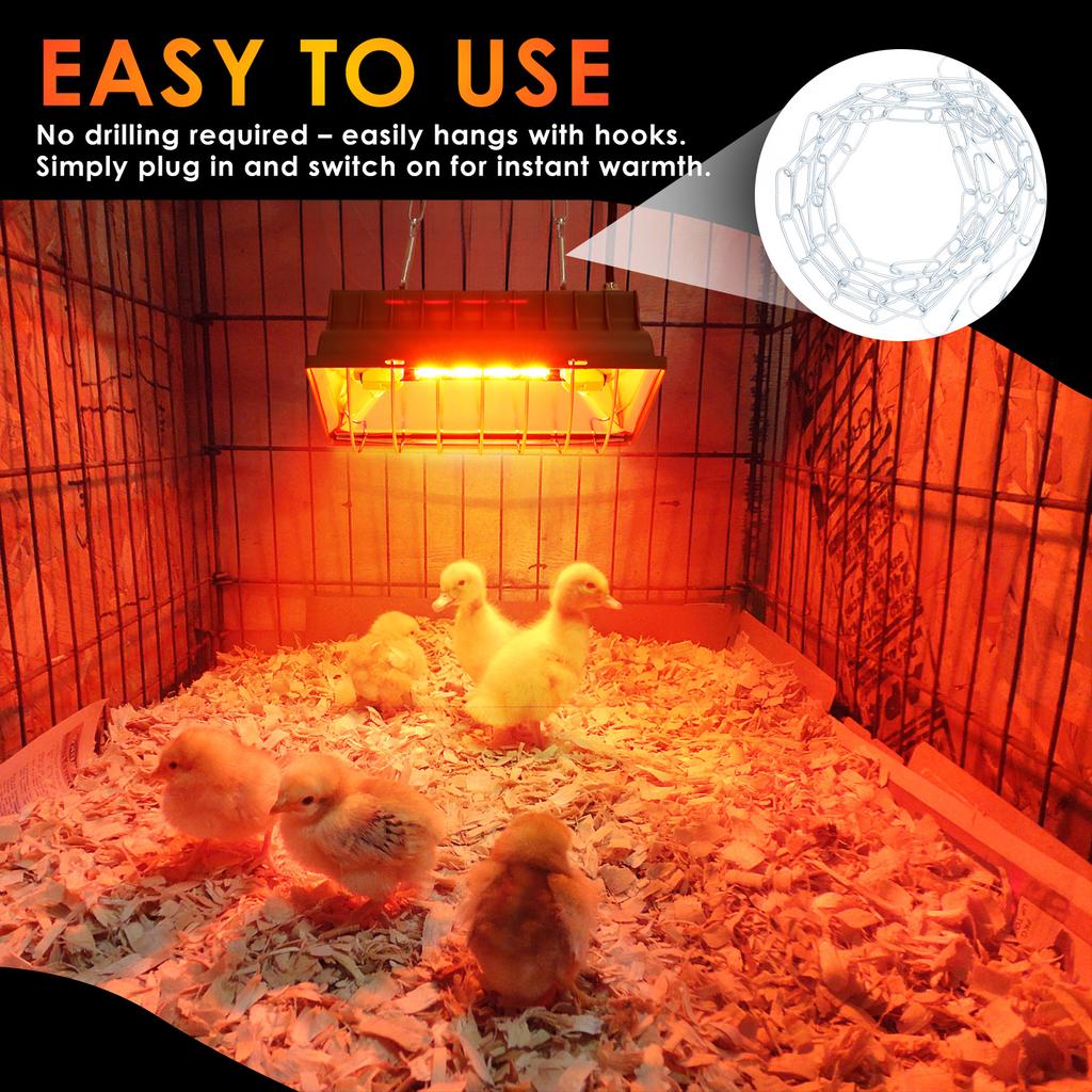 250W Heater Lamp for Chicken Coop Adjustment Hanging Brooder Heater with Infrared Heat Lamp Tube for Lamb Pig Chick Duck Poultry