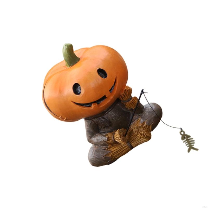 Festive Fall Decoration Pumpkin Scarecrow Figurine Handcrafted Resin Craft Gift For Halloween Fishing Statue J0MC