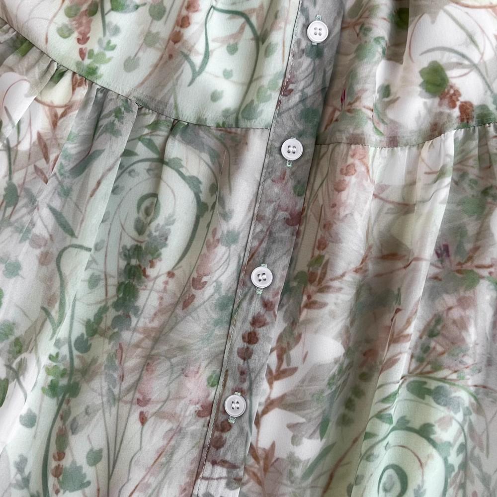 Summer Elegant Flower Chiffon Long Maxi Beach Holiday Dress Women's Butterfly Sleeve O Neck Single-Breasted Belt Floral Print Party Robe