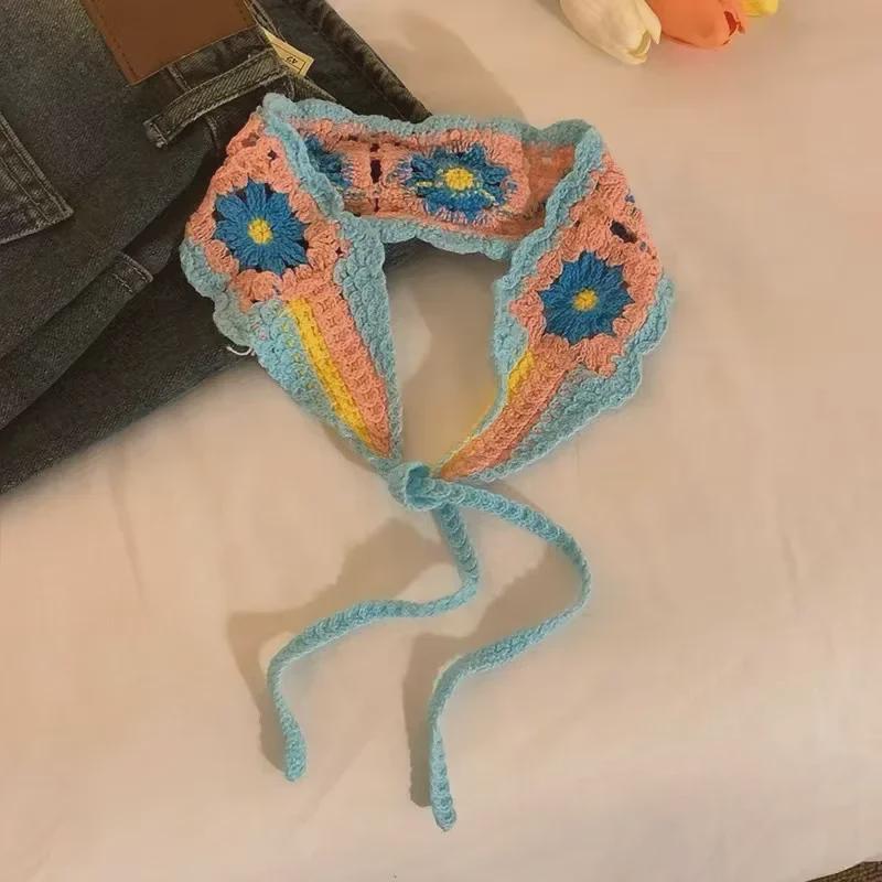 Цветной вязаный треугольный платок и плетеная повязка на голову для женщин