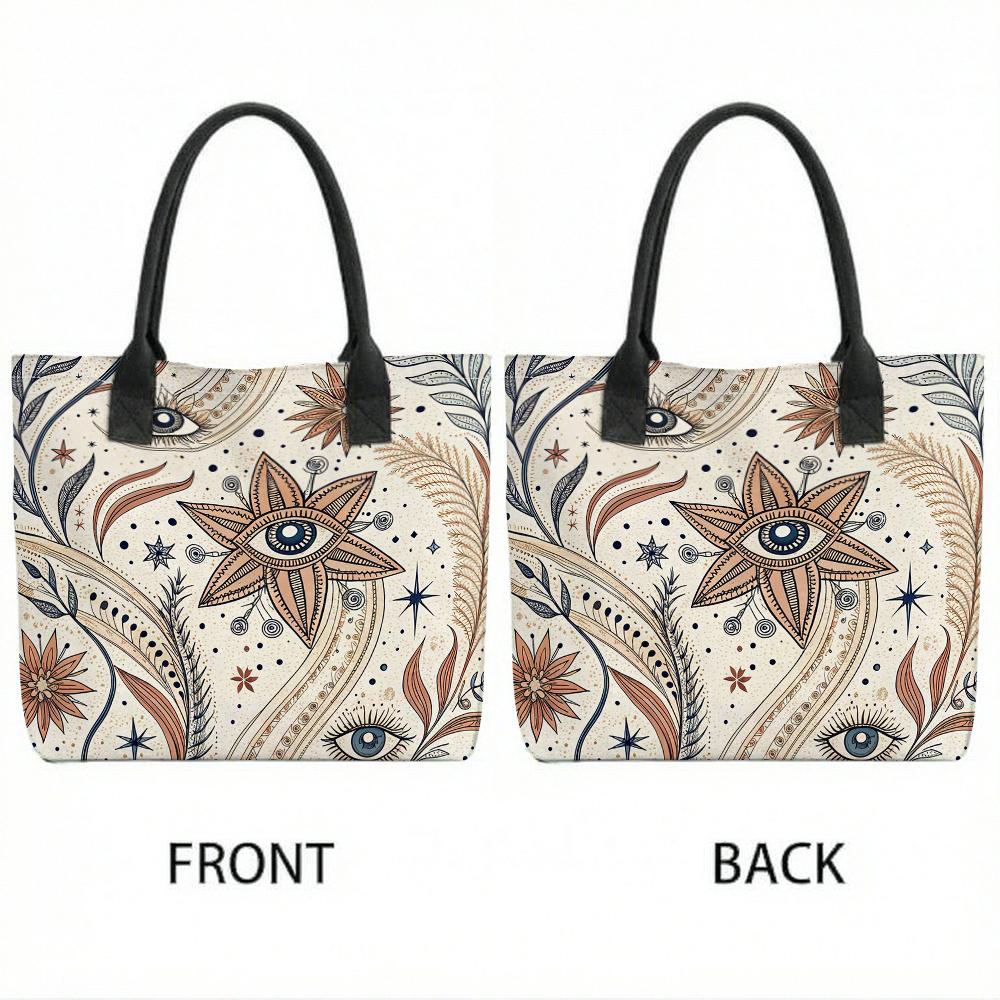  Boho All Seeing Eye Canvas Tote Bag Casual Aesthetic Pattern Shoulder Handbag for Daily Use