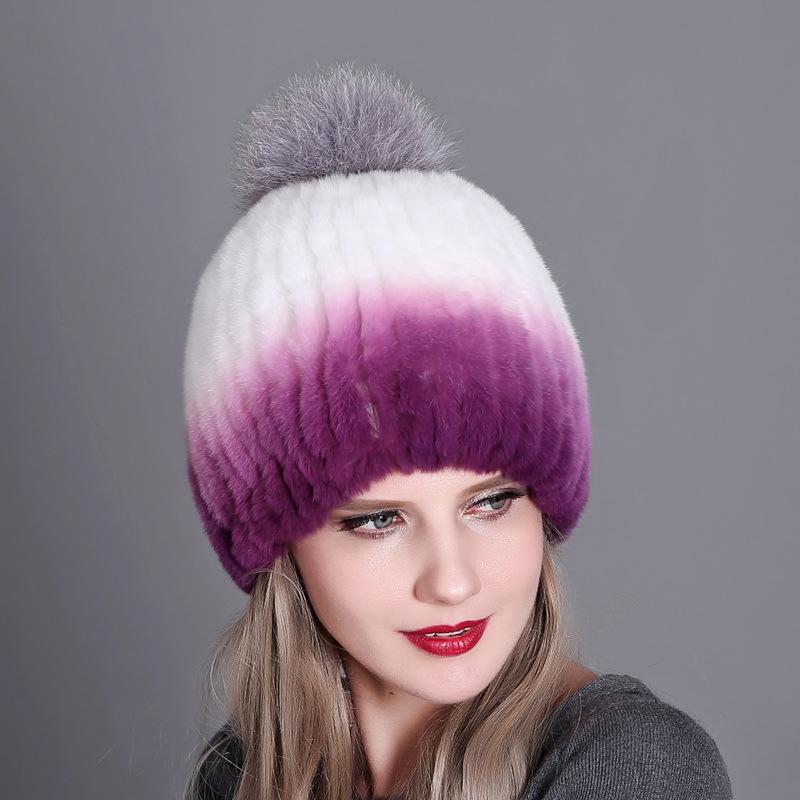 Осенне-зимняя женская шапка с защитой ушей из кроличьего меха рекс, европейская и американская модная шапка из лисьего меха с помпоном, теплая меховая шапка для взрослых