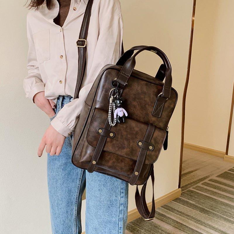 Модный новый дизайнерский высококачественный женский рюкзак из искусственной кожи, винтажный новый женский дорожный рюкзак, однотонные женские сумки через плечо