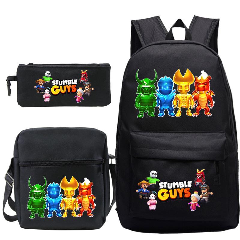 Stumble Guys Collision Party Game Merchandise Printed Backpack Crossbody Bag Stationery Bag School Bag Three-piece Set