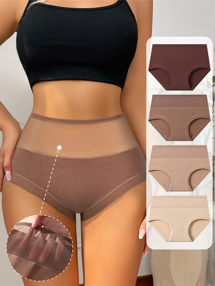 Plus Size 4Pcs Women Panties Mesh High Waist Underwear Soft Cotton Briefs Girls Underpants Solid Panty Slim Female Lingerie