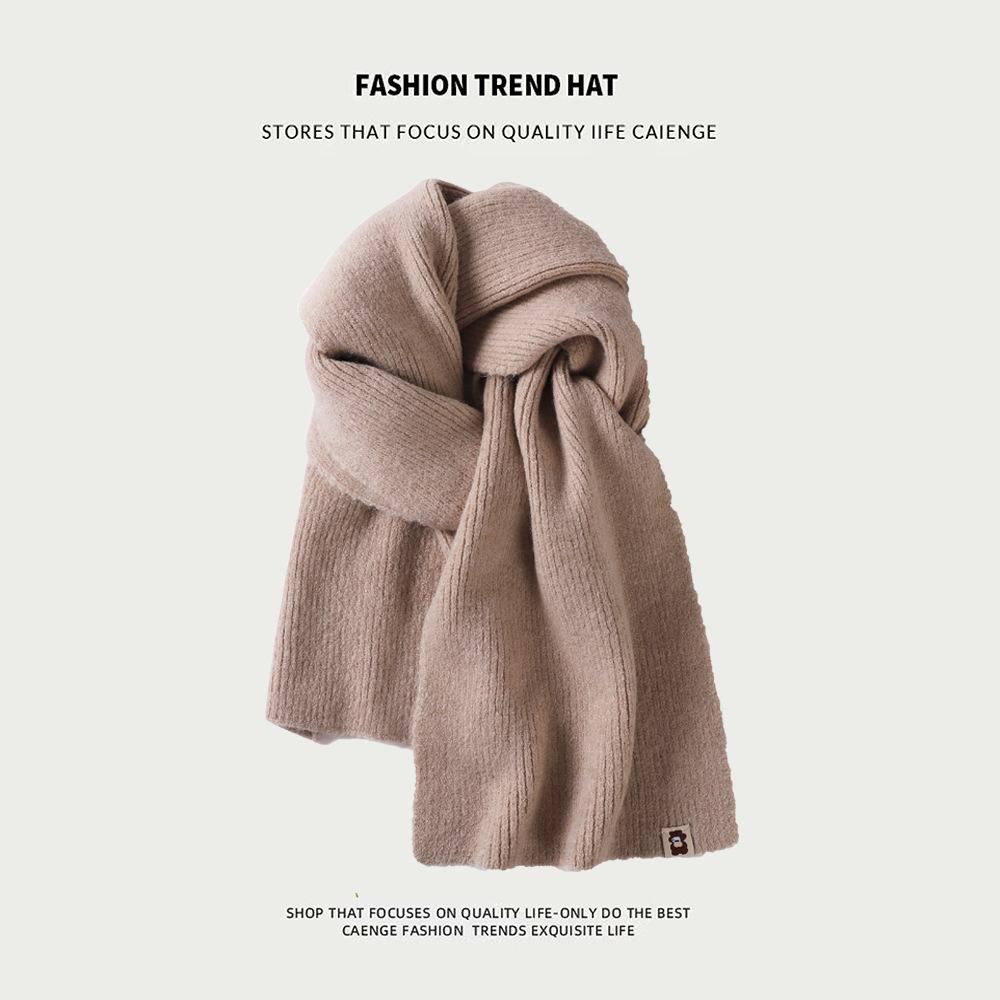 Knitted Wool Scarf With Wool Content, Women'S Autumn And Winter Extended Version, Thick And Luxurious, Solid Color Cashmere Scarf