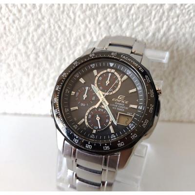 Б/у Мужские радиоуправляемые солнечные часы Casio Edifice Аналогово-цифровые с хронографом из нержавеющей стали