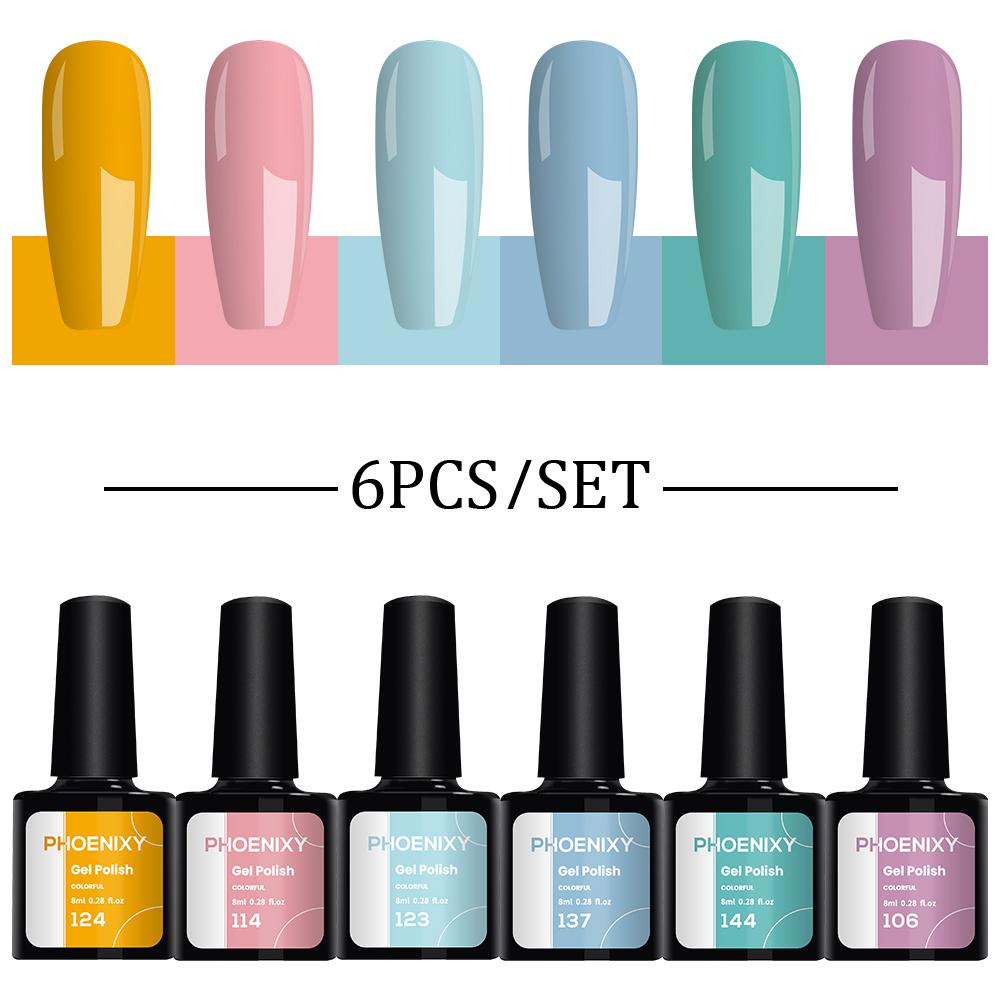 Набор лаков для ногтей PHOENIXY, 4/6/8/10 шт., гибридный полупостоянный светодиодный гель-лак для замачивания, все для маникюра, набор лаков для ногтей