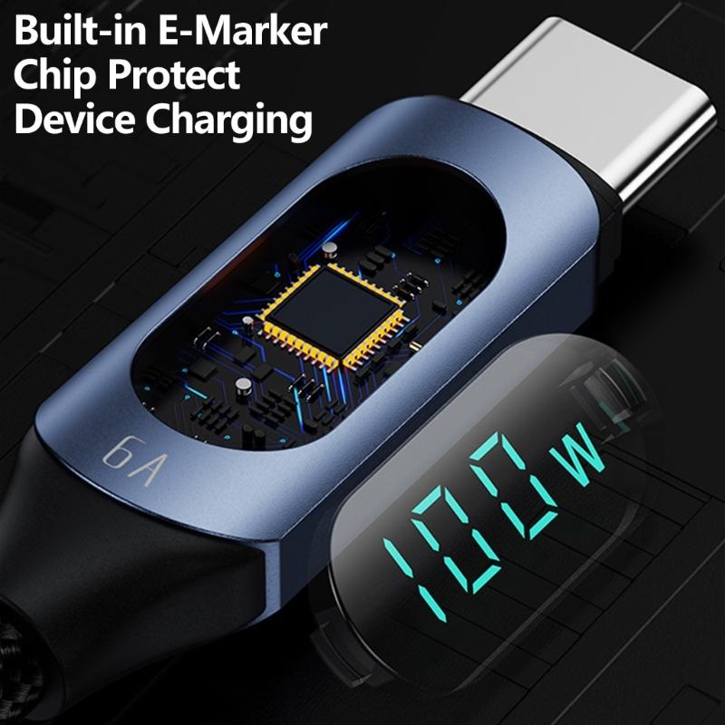 Плетеный USB C кабель для быстрой зарядки с дисплеем питания, Type C шнур PD100 Вт для зарядки ноутбука, планшета и телефона