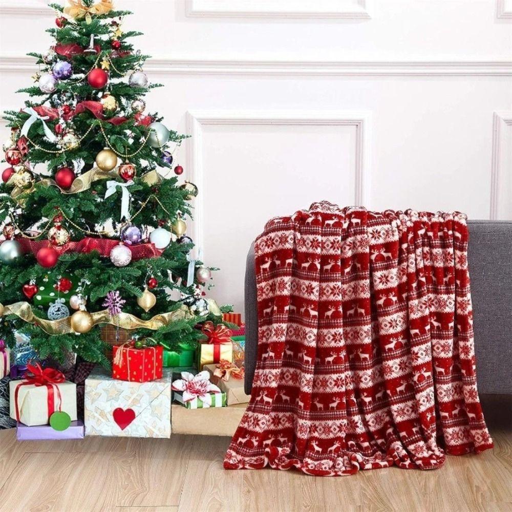 Soft Cosy Snuggle Blanket Elk Snowflake Xmas Fleece Blanket  For Bed Sofa Office