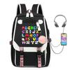 Kids School Backpack With Alphabet Lore Cartoon Design Large Capacity Oxford Fabric Bag Grades 2-6 Breathable Lightweight