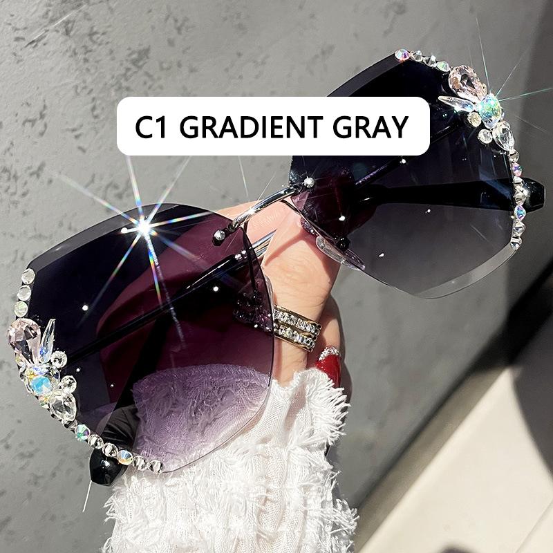 Винтажные солнцезащитные очки без оправы со стразами для женщин 2022, роскошный брендовый дизайн, модные солнцезащитные очки с градиентными линзами, мужские оттенки для женщин