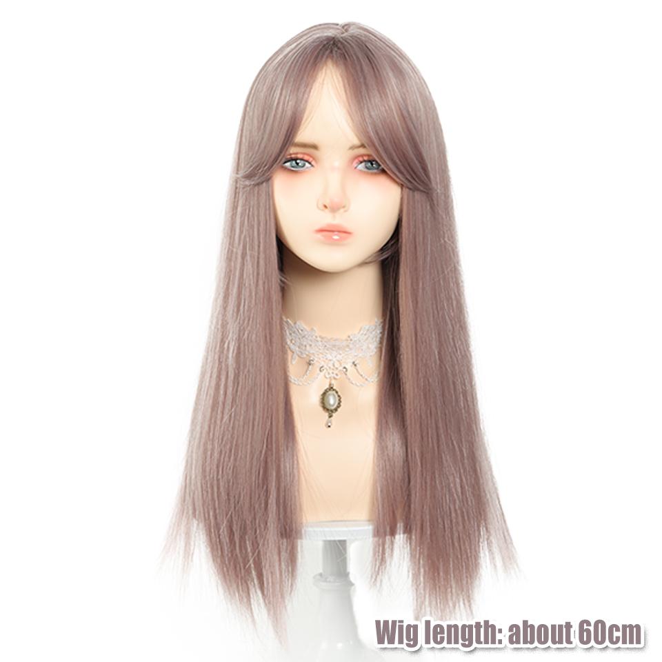 WTB Gray-purple Long Straight Synthetic Wig Girl Bangs Natural Gentle Role-playing Gray-purple Long Straight Wig