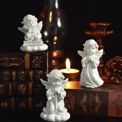 Милые украшения из смолы ангела, европейская статуя ангела, мирная молитва, ретро-статуэтки молящихся ангелов для подарка, домашнего декора