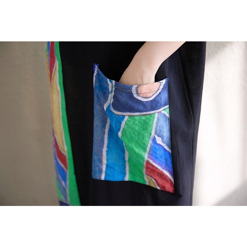 DIMANAF 2025 Летнее женское платье больших размеров Свободное платье с принтом Карманное элегантное базовое винтажное повседневное макси-платье