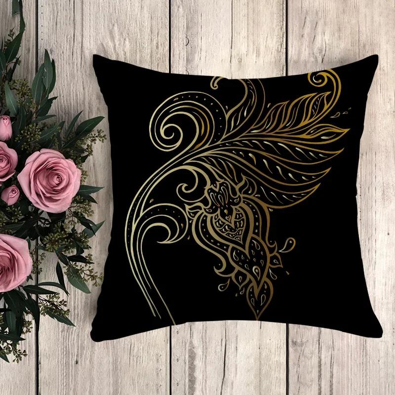 Подушка в стиле аниме с черным золотым принтом Декоративные наволочки Наволочка для дивана Подушки Чехол для подушки x Декоративные подушки