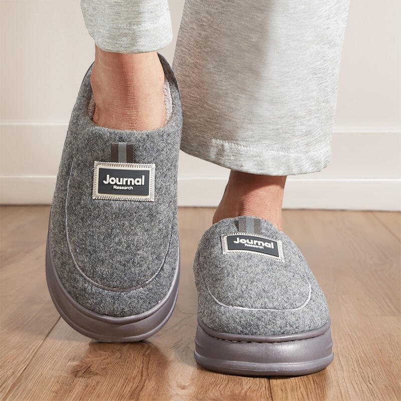 Мужские плюшевые тапочки на платформе с амортизацией из пены с памятью - Теплые зимние домашние тапочки на подкладке с нескользящей подошвой из ТПР для тепла в помещении и на улице