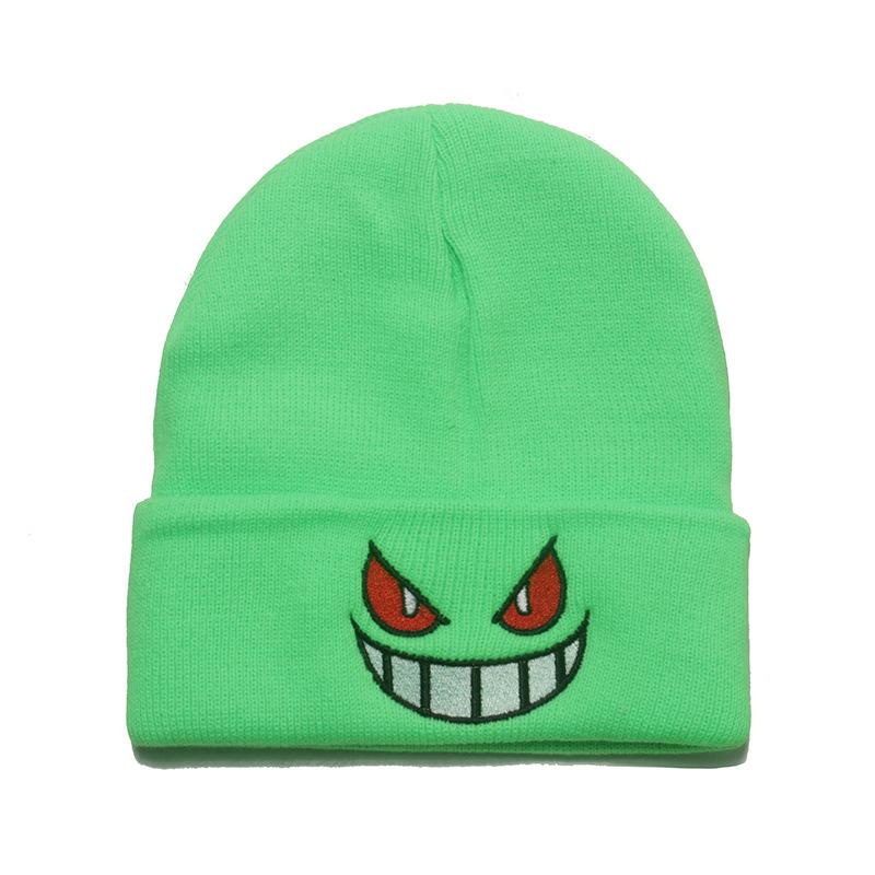 Beanie Anime Cartoon Big Mouth Red Eyes Embroidery Knitted Hat Pullover Thermal Hat Autumn and Winter Wool Hat Female
